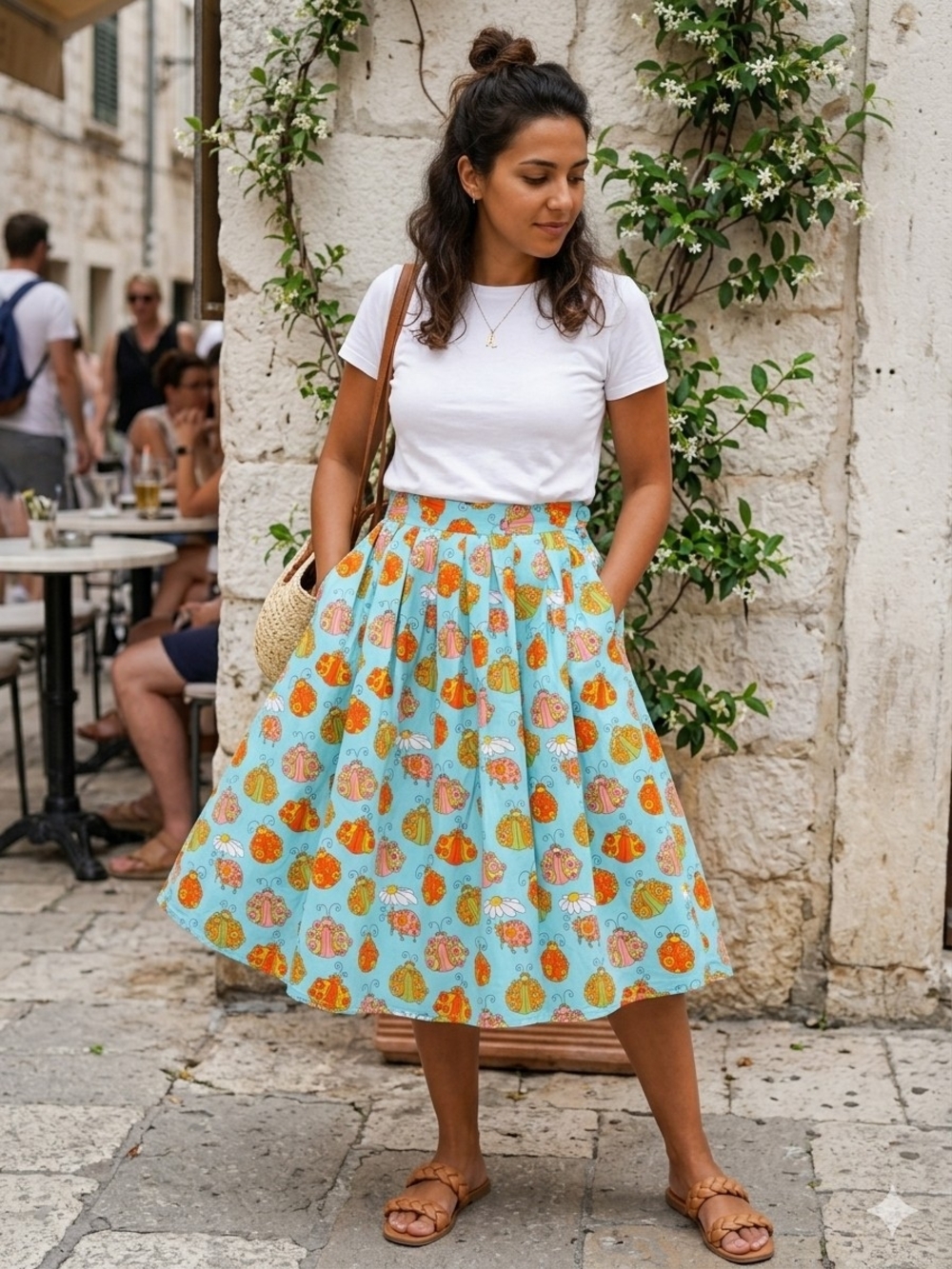 Modcloth Marisol Muro My Playful Ways Cotton Ladybug Print Midi Skirt 6 NWT